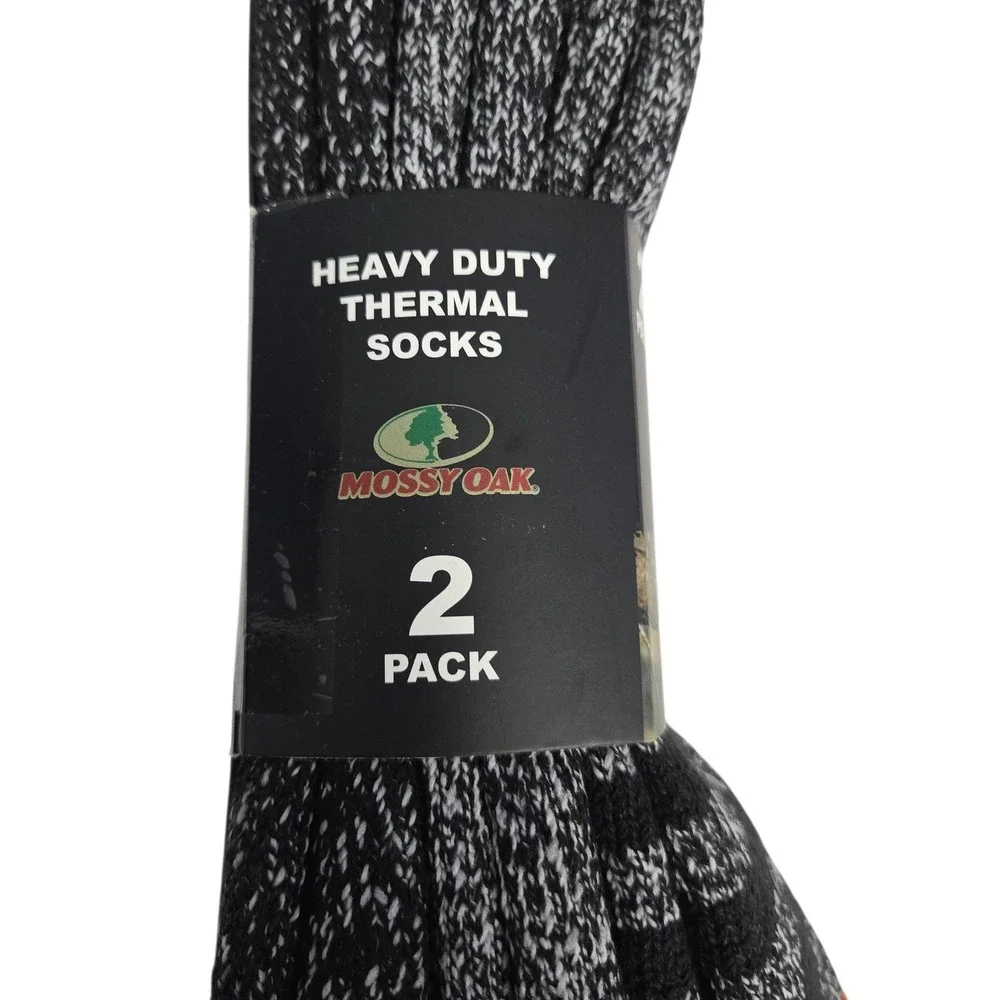 Mossy Oak Heavy Duty Thermal Socks Mens Black Gray 2 Pack Shoe‎ Size 6-12.5 NWT